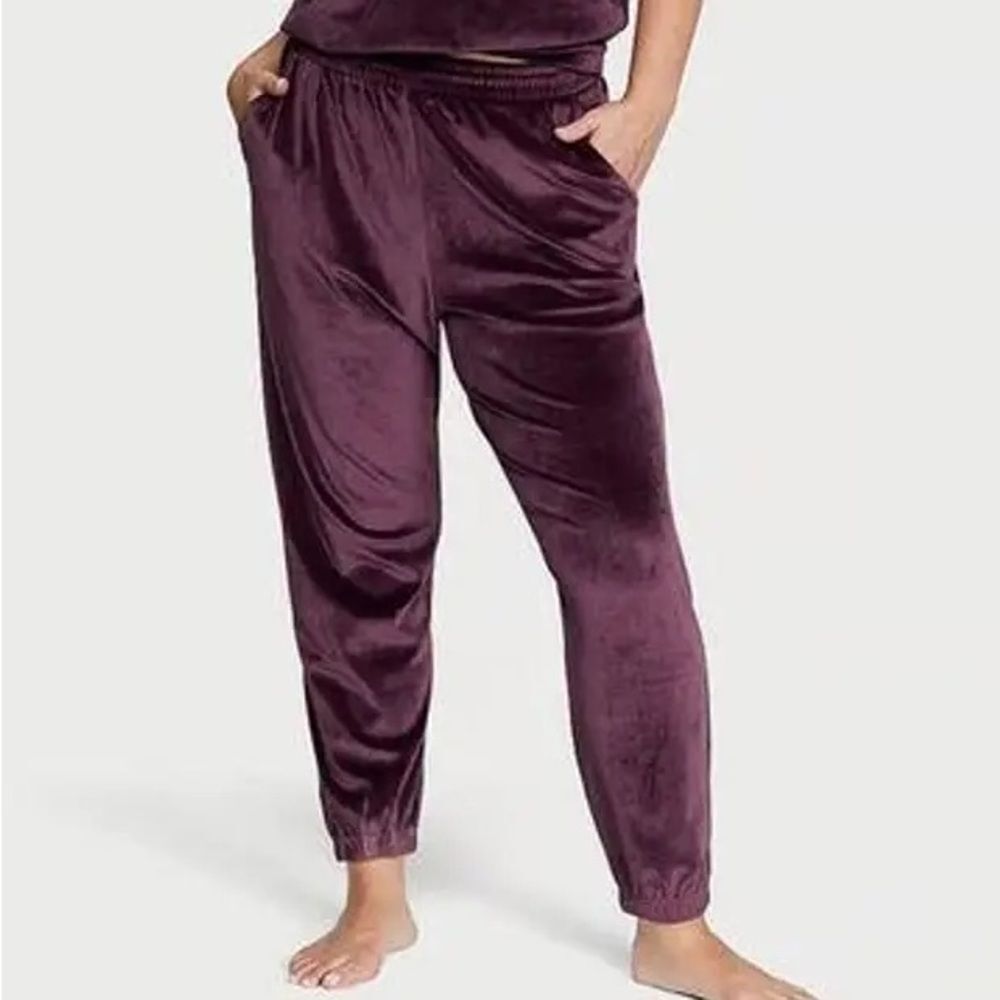 Victoria Secret Velour Ribbed‎ Lounge Pants mauve size M NWT